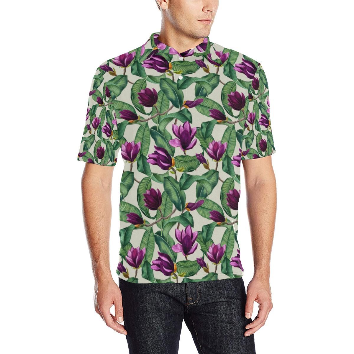 Magnolia Pattern Print Design Mag07 Men Polo Shirt Magnolia Pattern Print Design Mag07 Men Polo Shirt