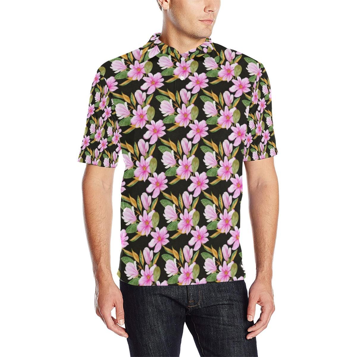 Magnolia Pattern Print Design Mag08 Men Polo Shirt Magnolia Pattern Print Design Mag08 Men Polo Shirt