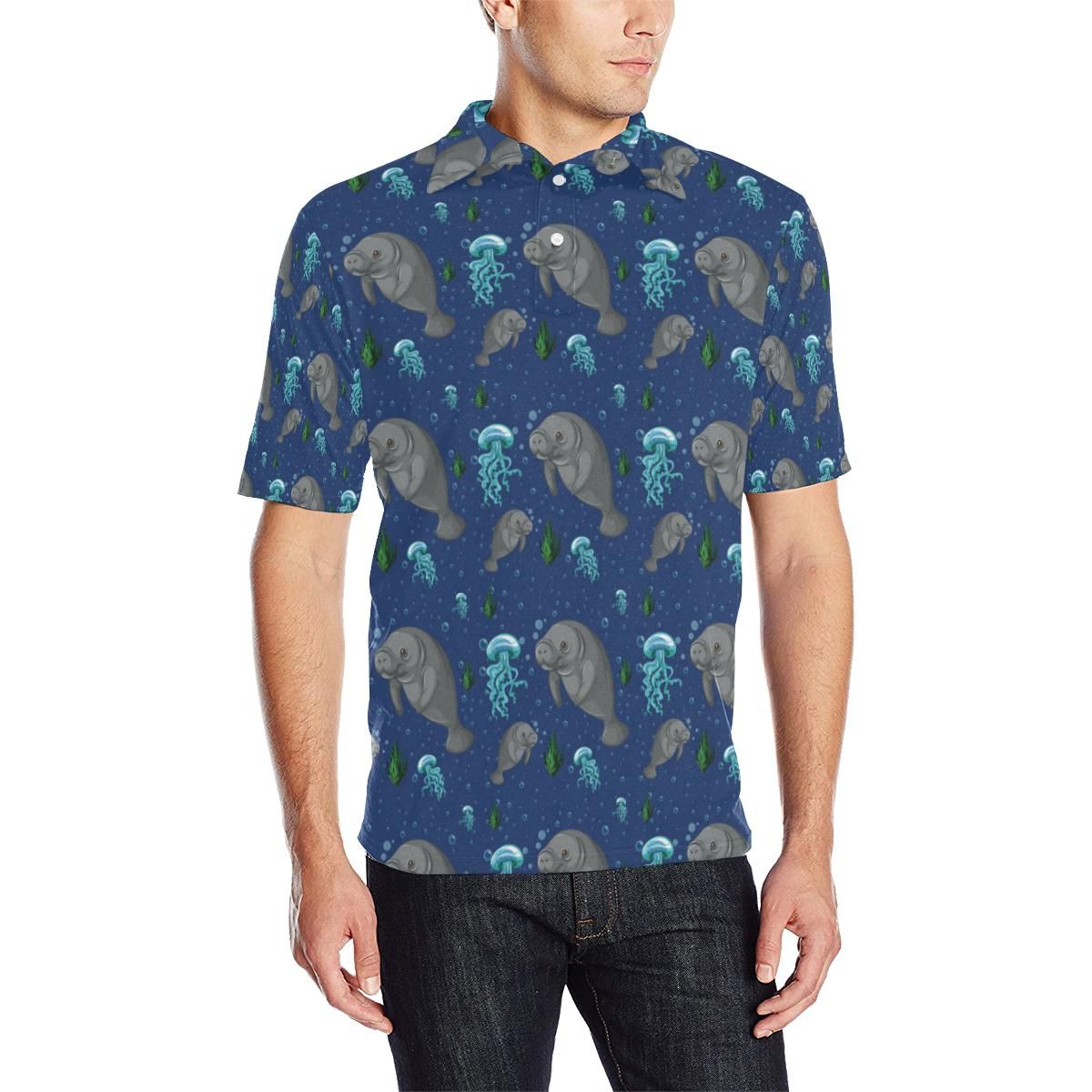 Manatee Pattern Print Design 01 Men Polo Shirt Manatee Pattern Print Design 01 Men Polo Shirt