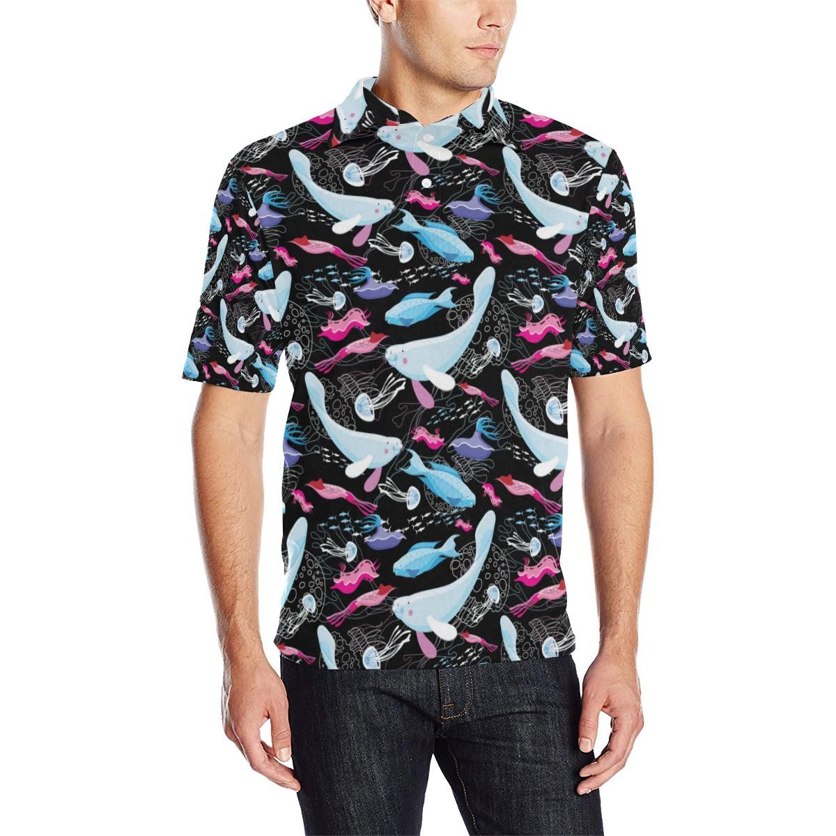 Manatee Pattern Print Design 02 Men Polo Shirt Manatee Pattern Print Design 02 Men Polo Shirt