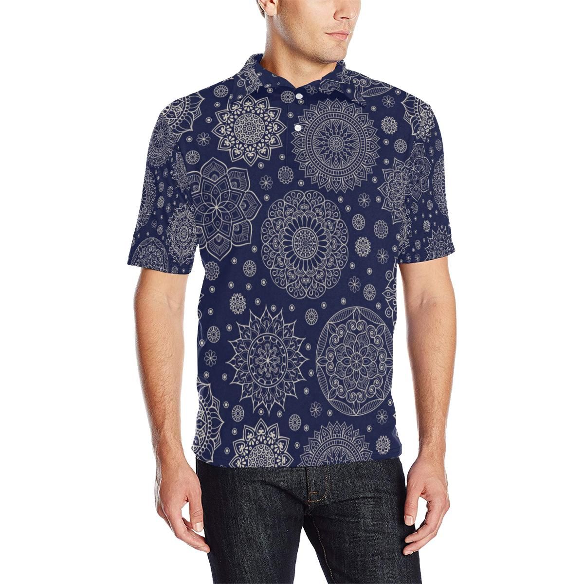 Mandala Pattern Print Design 02 Men Polo Shirt Mandala Pattern Print Design 02 Men Polo Shirt