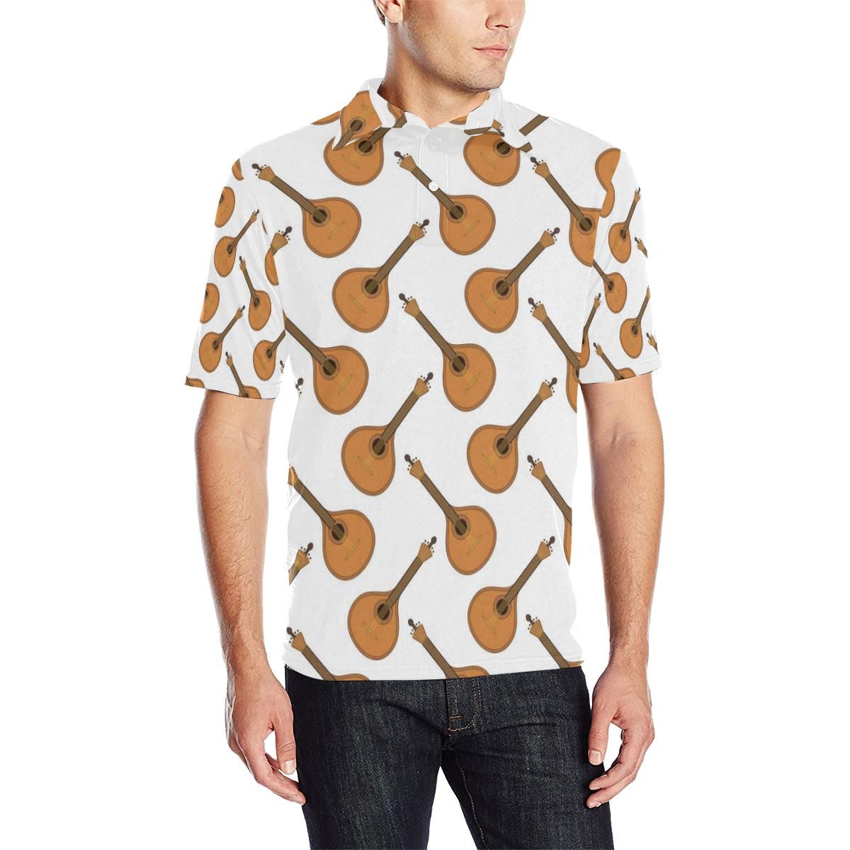 Mandolin Pattern Print Design 01 Men Polo Shirt Mandolin Pattern Print Design 01 Men Polo Shirt