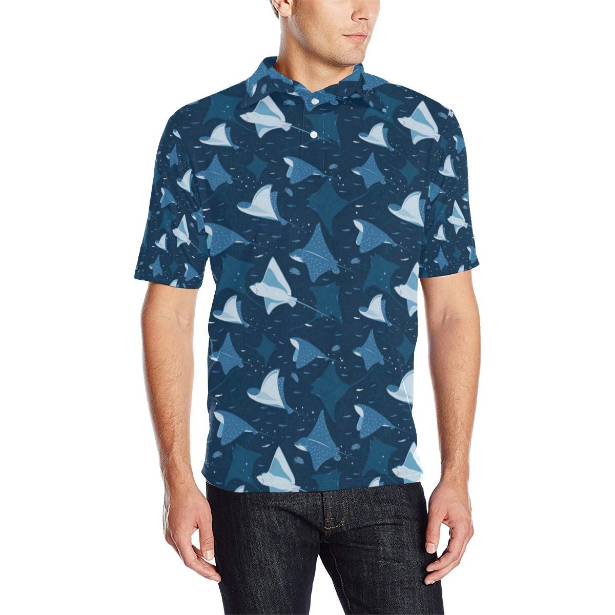 Manta Ray Pattern Print Design 02 Men Polo Shirt Manta Ray Pattern Print Design 02 Men Polo Shirt