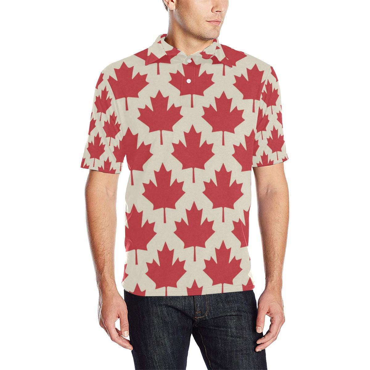 Maple Leaf Pattern Print Design 03 Men Polo Shirt Maple Leaf Pattern Print Design 03 Men Polo Shirt