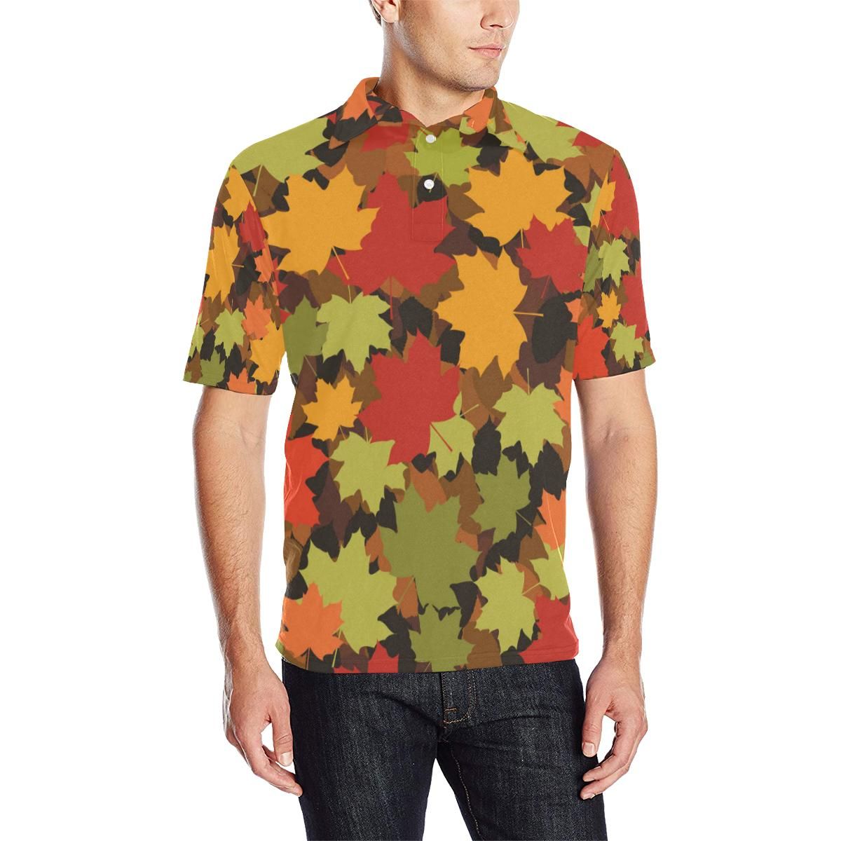 Maple Leaf Pattern Print Design 05 Men Polo Shirt Maple Leaf Pattern Print Design 05 Men Polo Shirt