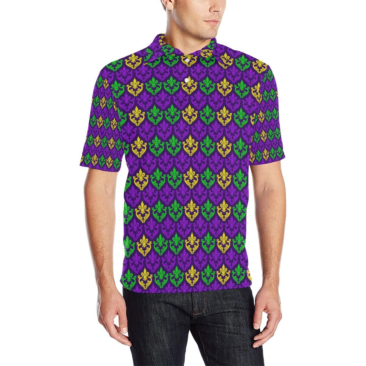 Mardi Gras Pattern Print Design 02 Men Polo Shirt Mardi Gras Pattern Print Design 02 Men Polo Shirt
