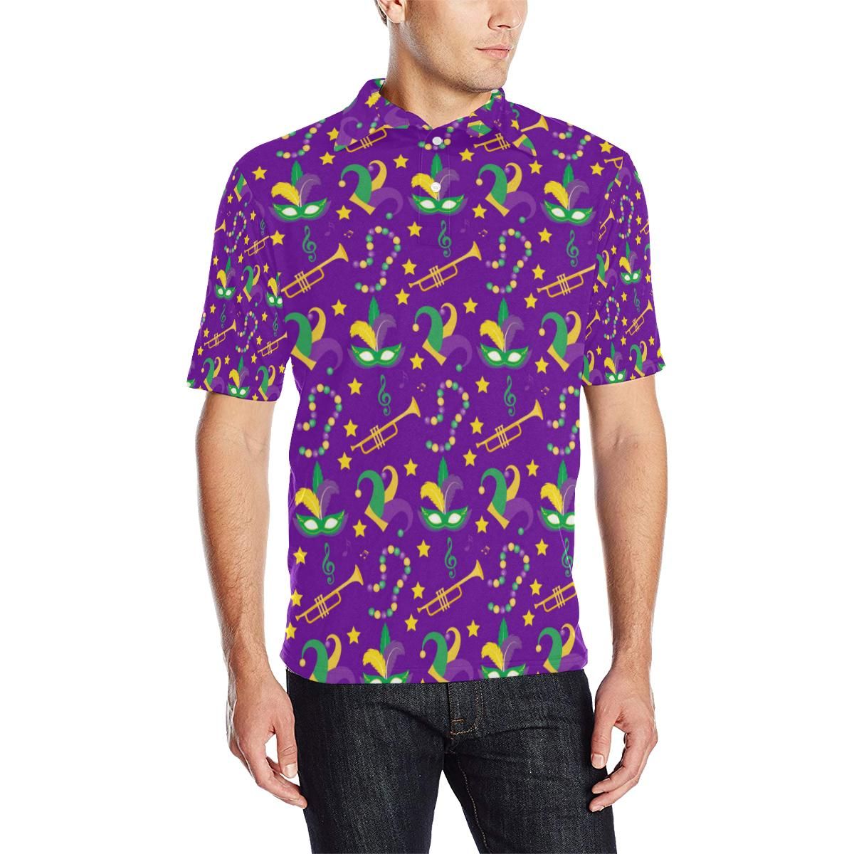 Mardi Gras Pattern Print Design 06 Men Polo Shirt Mardi Gras Pattern Print Design 06 Men Polo Shirt