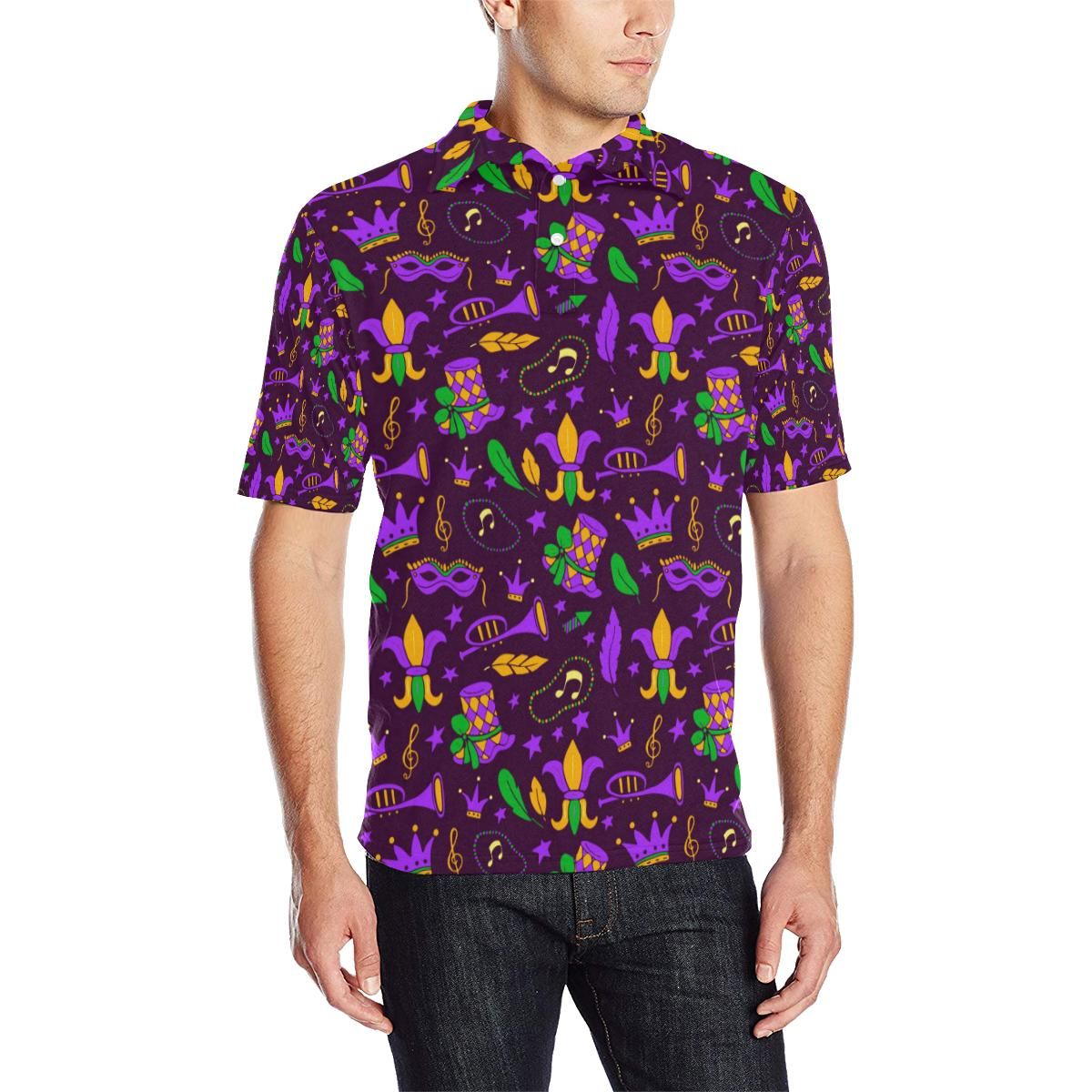 Mardi Gras Pattern Print Design 08 Men Polo Shirt Mardi Gras Pattern Print Design 08 Men Polo Shirt