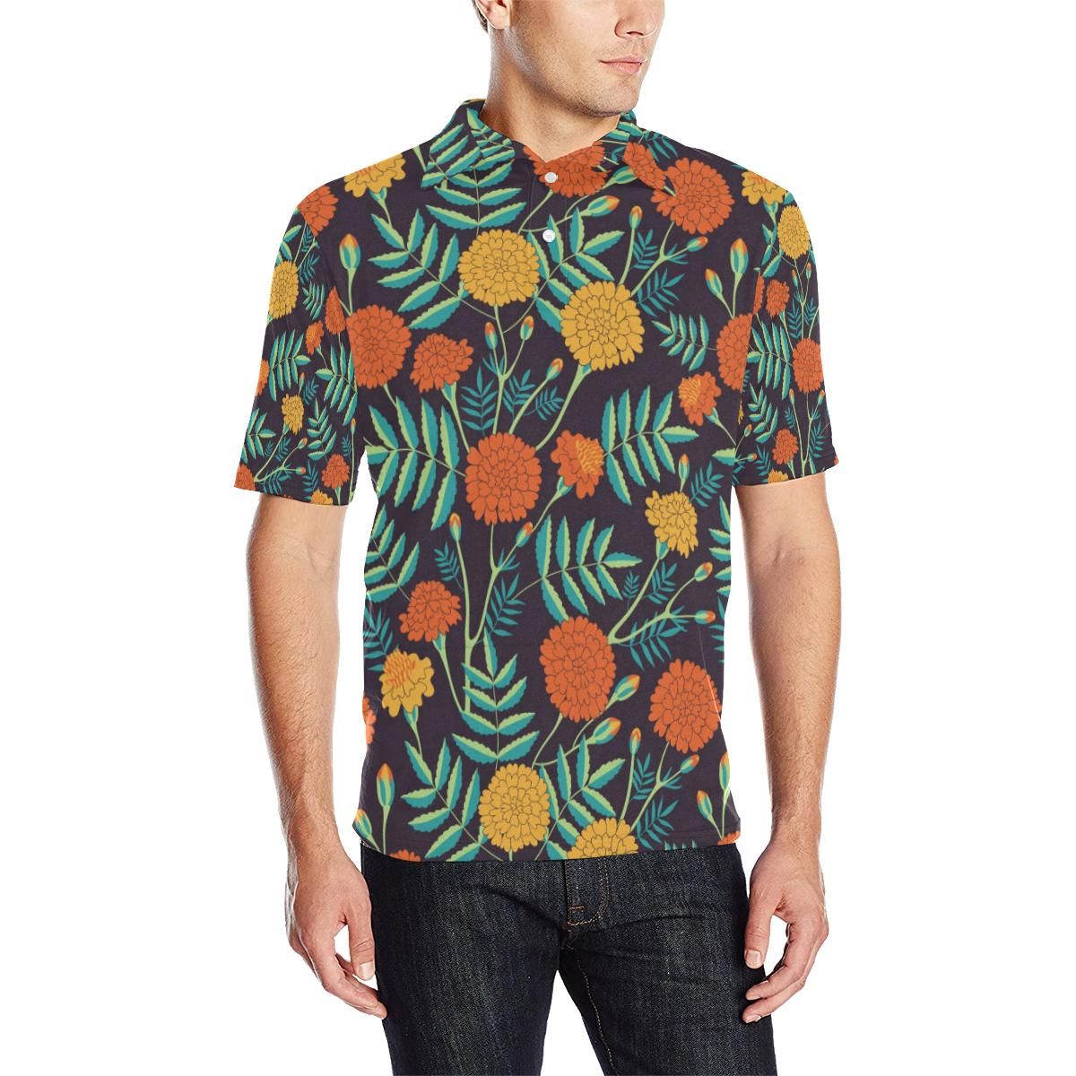 Marigold Pattern Print Design Mr01 Men Polo Shirt Marigold Pattern Print Design Mr01 Men Polo Shirt