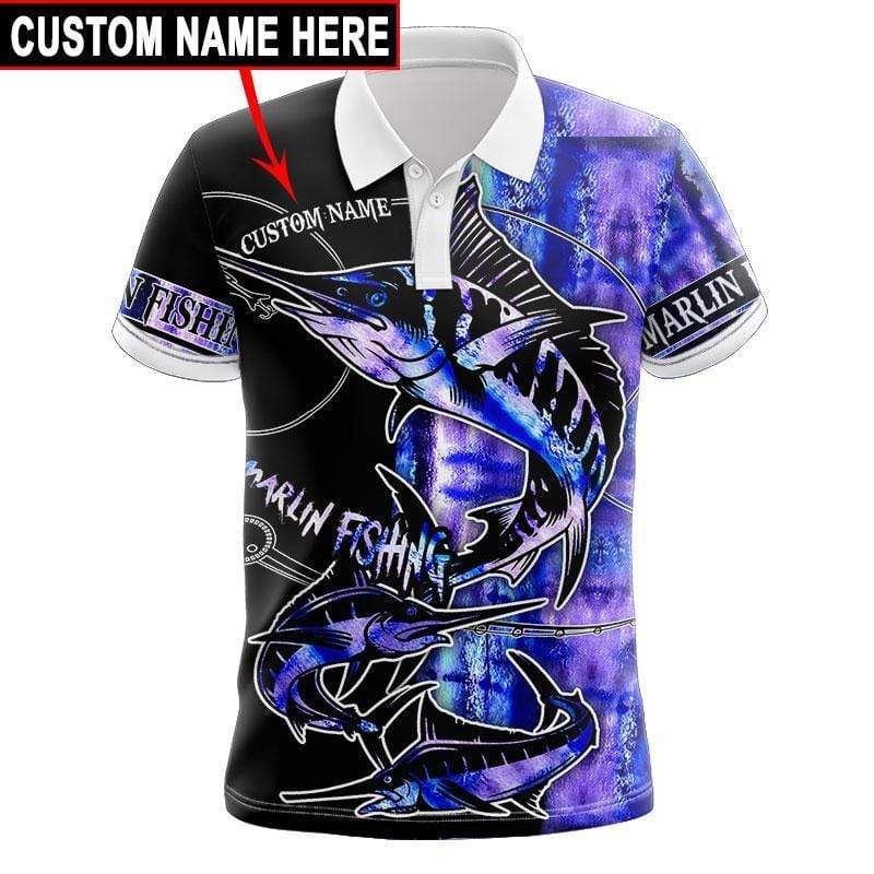 Marlin Fishing Blue Custom Name Polo Shirt #Kv Marlin Fishing Blue Custom Name Polo Shirt #Kv