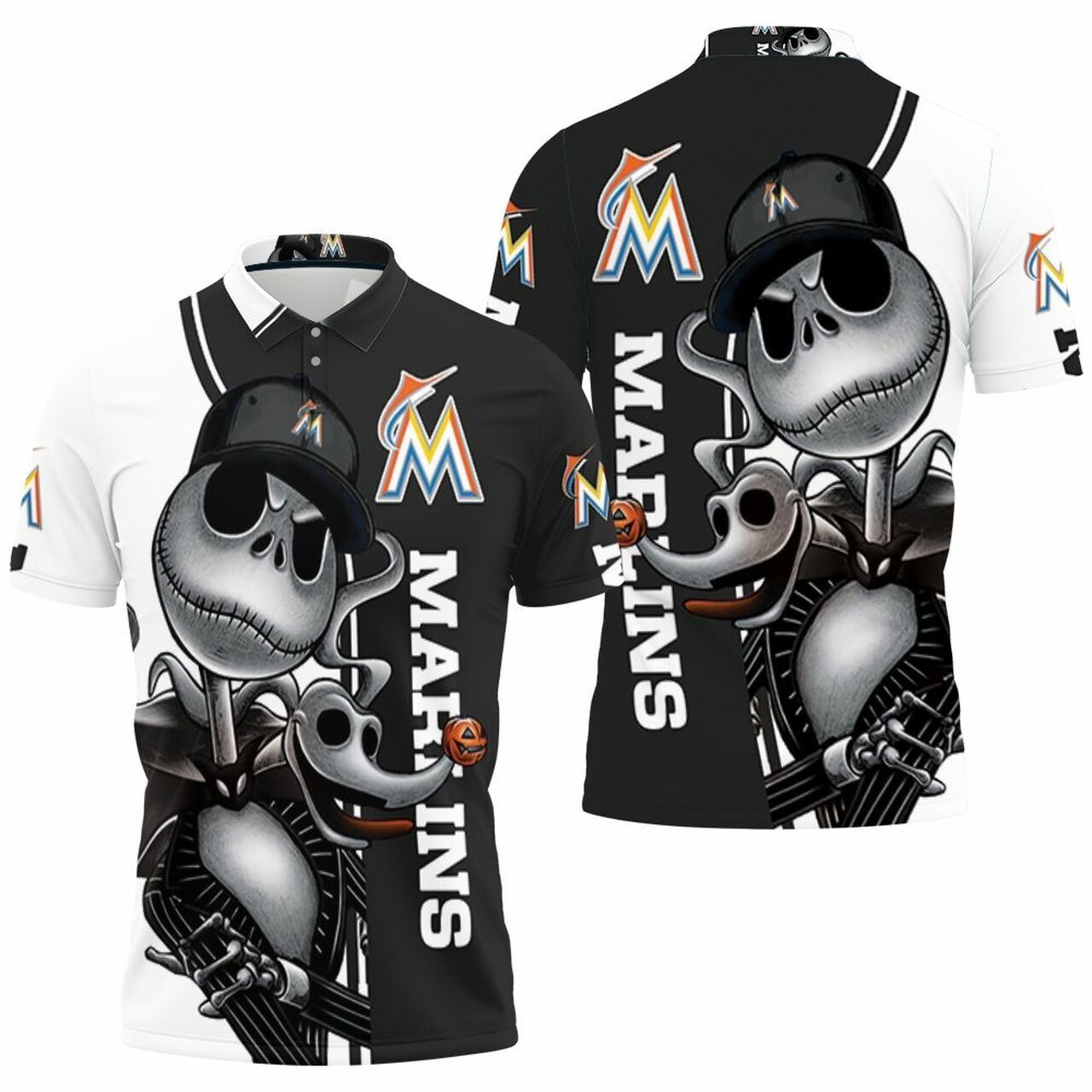 Marlins Jack Skellington And Zero Polo Shirt Model A31974 Marlins Jack Skellington And Zero Polo Shirt Model A31974