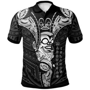 Marquesas Islands Polo Shirt - Polynesian Tiki Warrior Style White - BN29