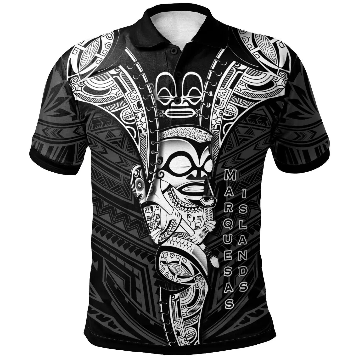 Marquesas Islands Polo Shirt - Polynesian Tiki Warrior Style White - BN29 Marquesas Islands Polo Shirt - Polynesian Tiki Warrior Style White - BN29