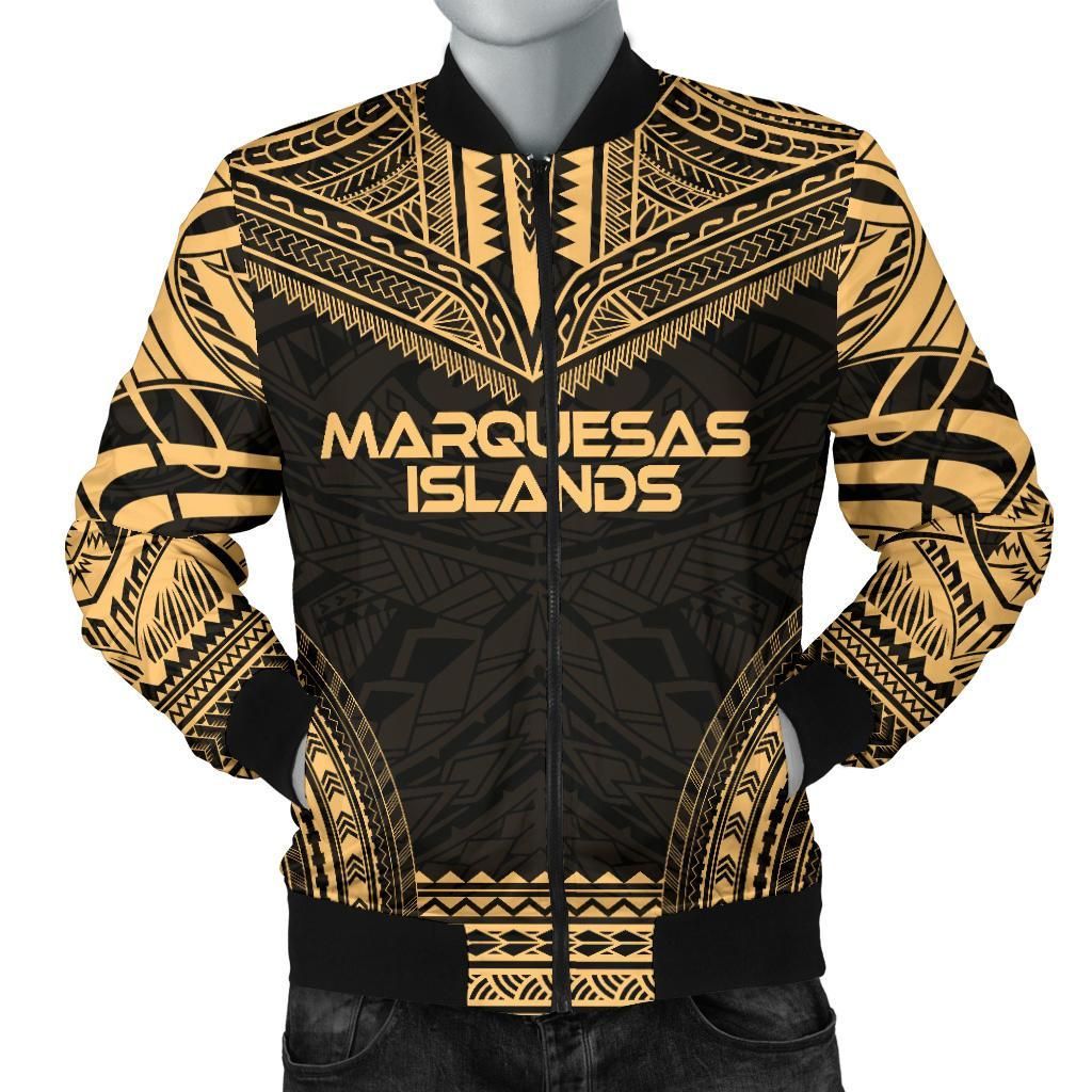 Marquesas Islands Polynesian Chief Men's Bomber Jacket - Gold Version - Bn10 Bomber Jacket Marquesas Islands Polynesian Chief Men's Bomber Jacket - Gold Version - Bn10 Bomber Jacket