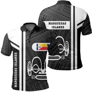 Marquesas Islands White Polo Shirt- Boba Style - AH - J14