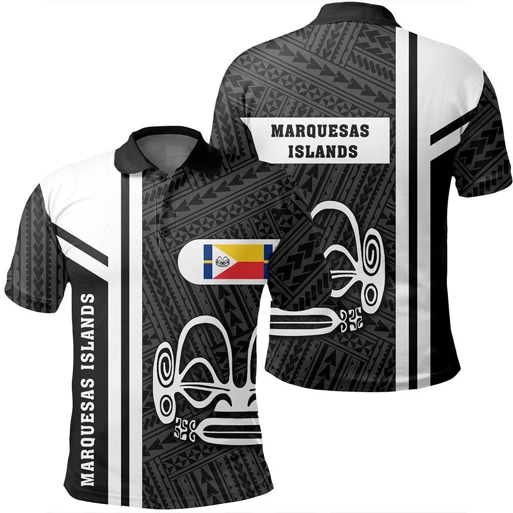 Marquesas Islands White Polo Shirt- Boba Style - AH - J14 Marquesas Islands White Polo Shirt- Boba Style - AH - J14