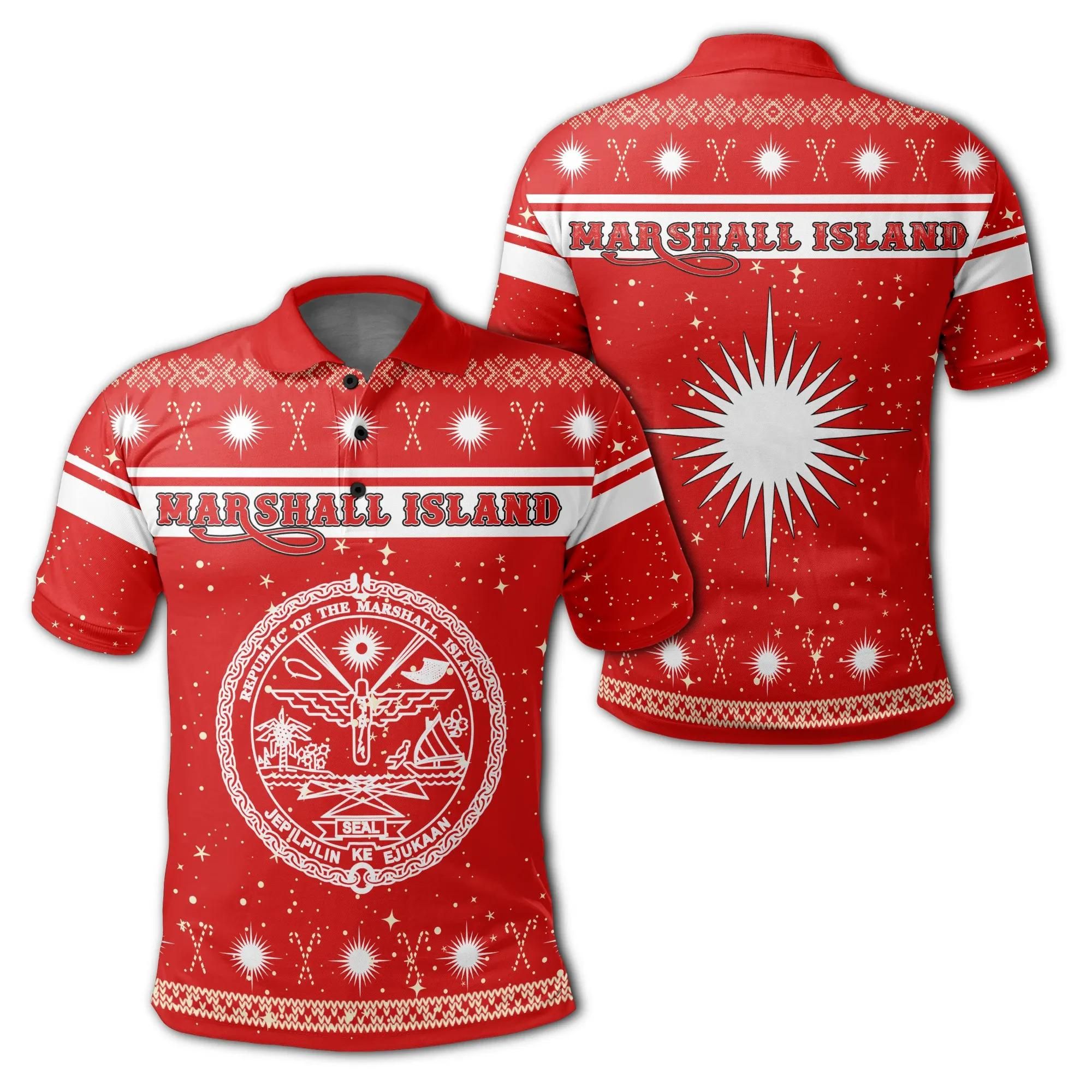 Marshall Islands Coat Of Arms - Polo Shirt - Red - Christmas Style - J092 Marshall Islands Coat Of Arms - Polo Shirt - Red - Christmas Style - J092