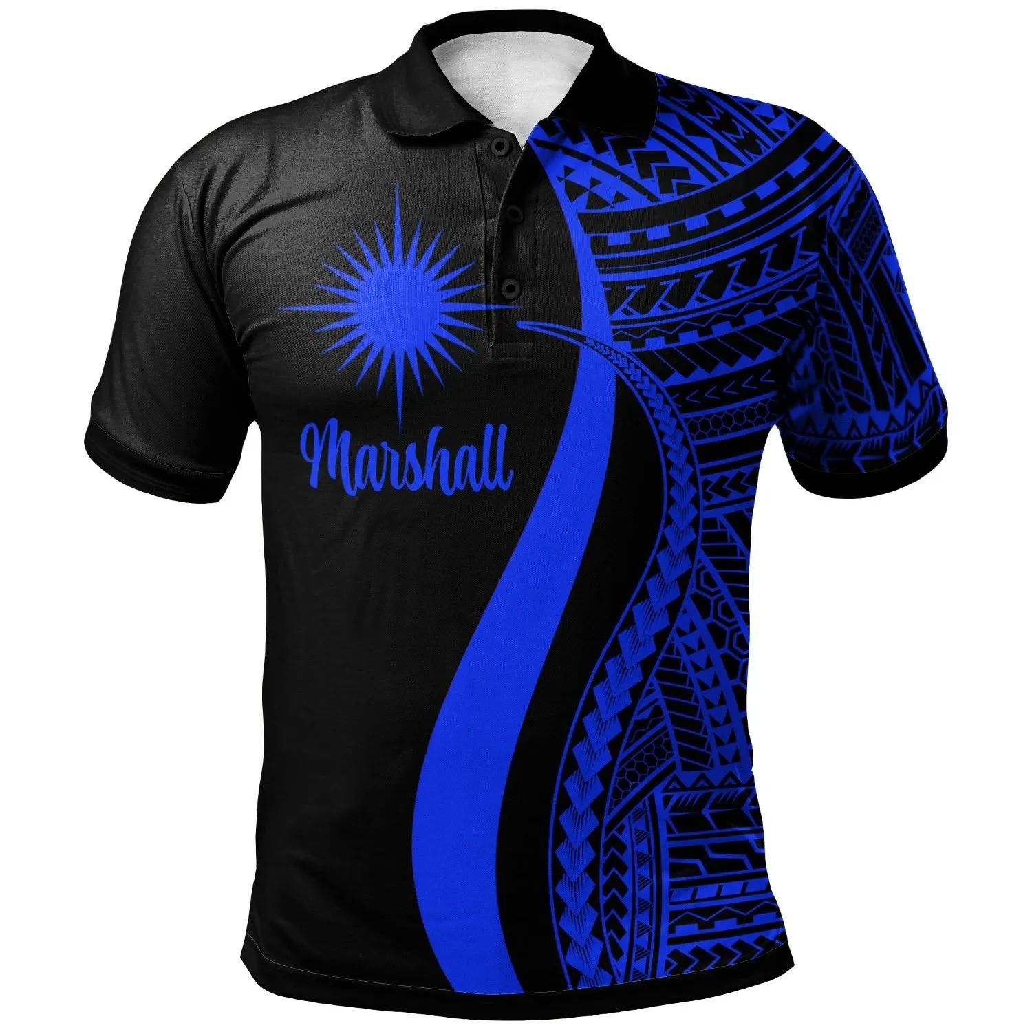 Marshall Islands Polo Shirt Blue - Polynesian Tentacle Tribal Pattern - BN11 Marshall Islands Polo Shirt Blue - Polynesian Tentacle Tribal Pattern - BN11