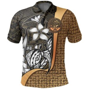 Marshall Islands Polo Shirt Gold Coat of Arm - Turtle with Hook - BN11