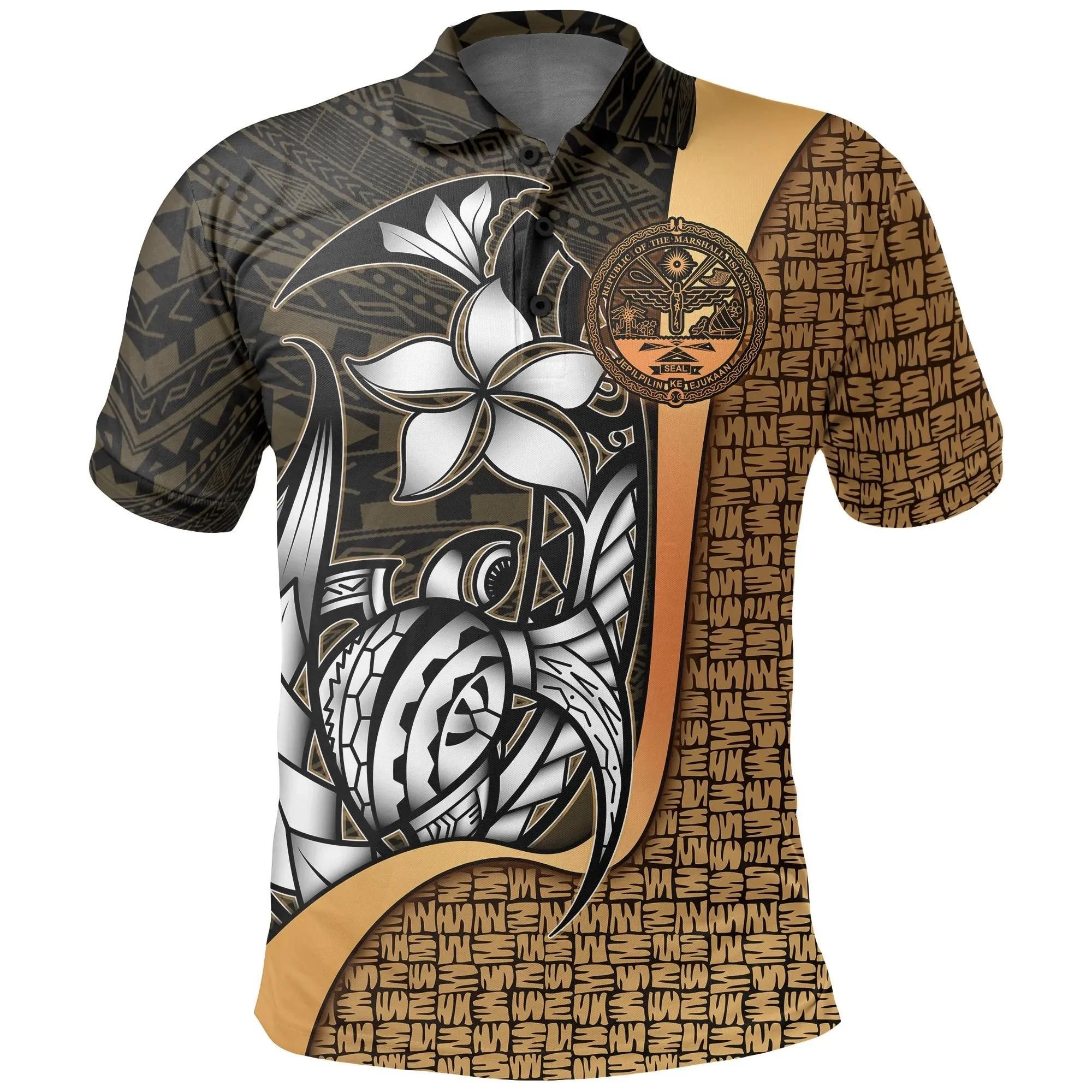Marshall Islands Polo Shirt Gold Coat of Arm - Turtle with Hook - BN11 Marshall Islands Polo Shirt Gold Coat of Arm - Turtle with Hook - BN11
