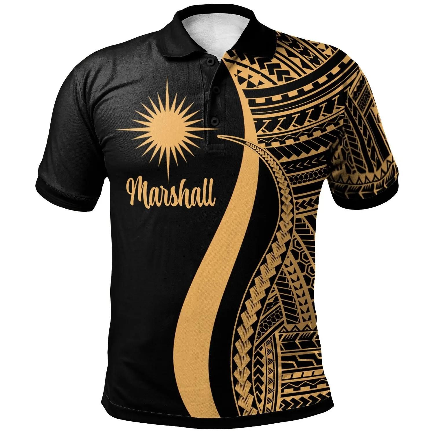 Marshall Islands Polo Shirt Gold - Polynesian Tentacle Tribal Pattern - BN11 Marshall Islands Polo Shirt Gold - Polynesian Tentacle Tribal Pattern - BN11
