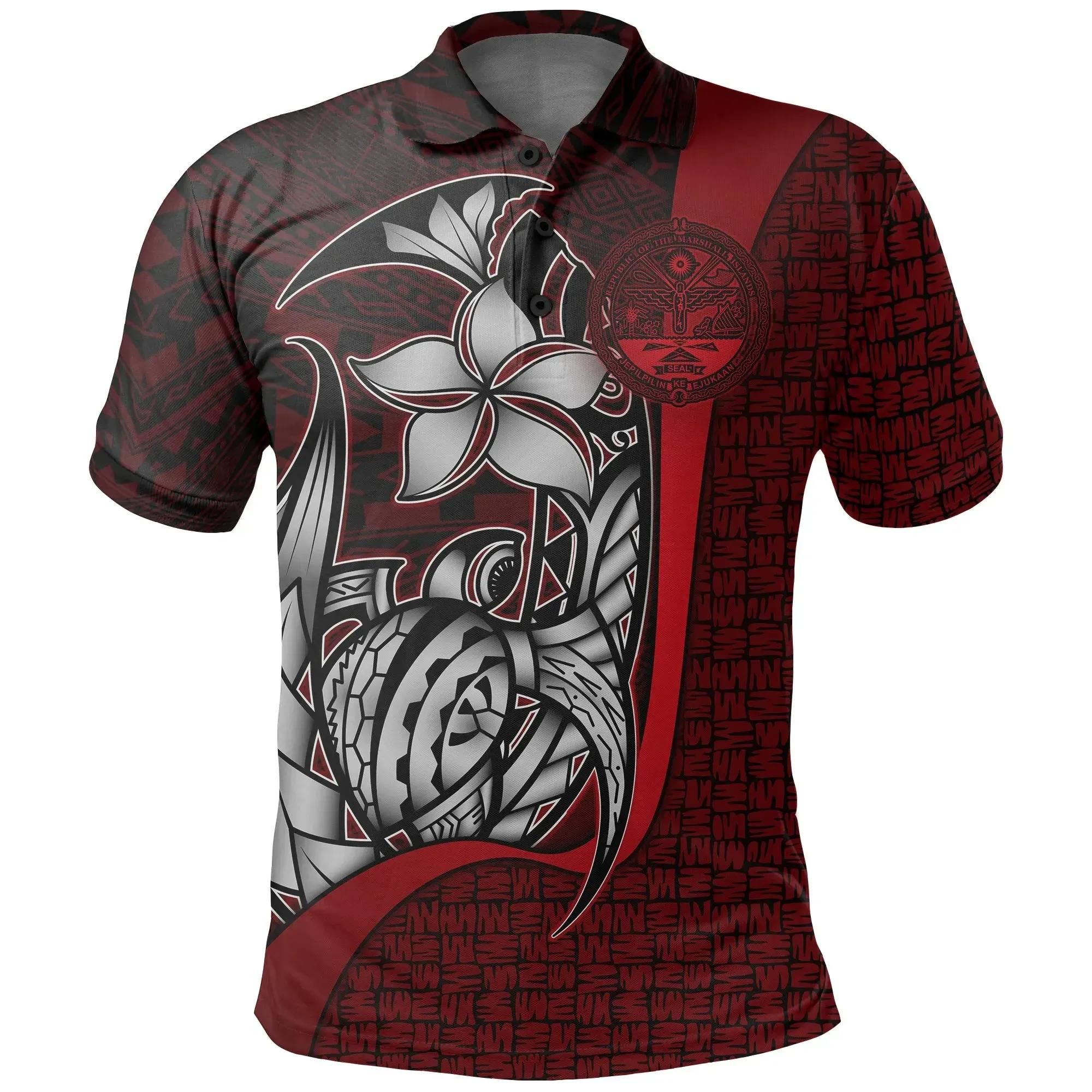 Marshall Islands Polo Shirt Red Coat of Arm - Turtle with Hook - BN11 Marshall Islands Polo Shirt Red Coat of Arm - Turtle with Hook - BN11