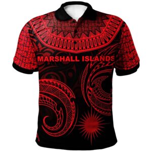 Marshall Islands Polo Shirt - Unique Serrated Texture Red - BN20