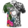 Marshall Islands Polo Shirt White - Turtle Plumeria Banana Leaf - BN11