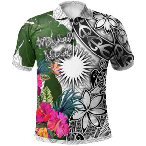 Marshall Islands Polo Shirt White - Turtle Plumeria Banana Leaf - BN11