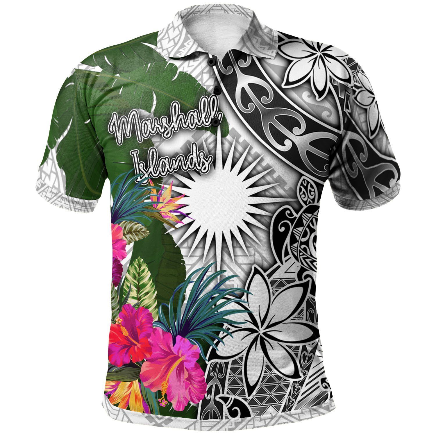 Marshall Islands Polo Shirt White - Turtle Plumeria Banana Leaf - BN11 Marshall Islands Polo Shirt White - Turtle Plumeria Banana Leaf - BN11
