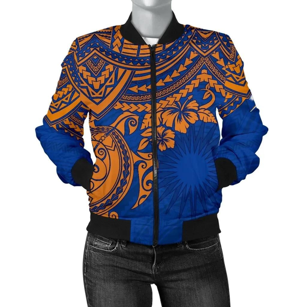 Marshall Islands Polynesian Bomber Jacket (Women) - Blue Turtle - BN15 Bomber Jacket Marshall Islands Polynesian Bomber Jacket (Women) - Blue Turtle - BN15 Bomber Jacket