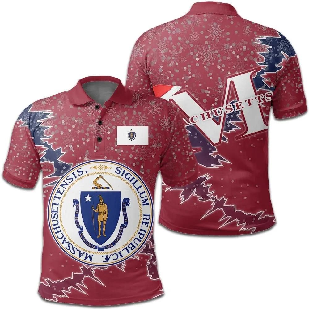 Massachusetts Christmas Coat Of Arms Polo Shirt X Style J78 Massachusetts Christmas Coat Of Arms Polo Shirt X Style J78