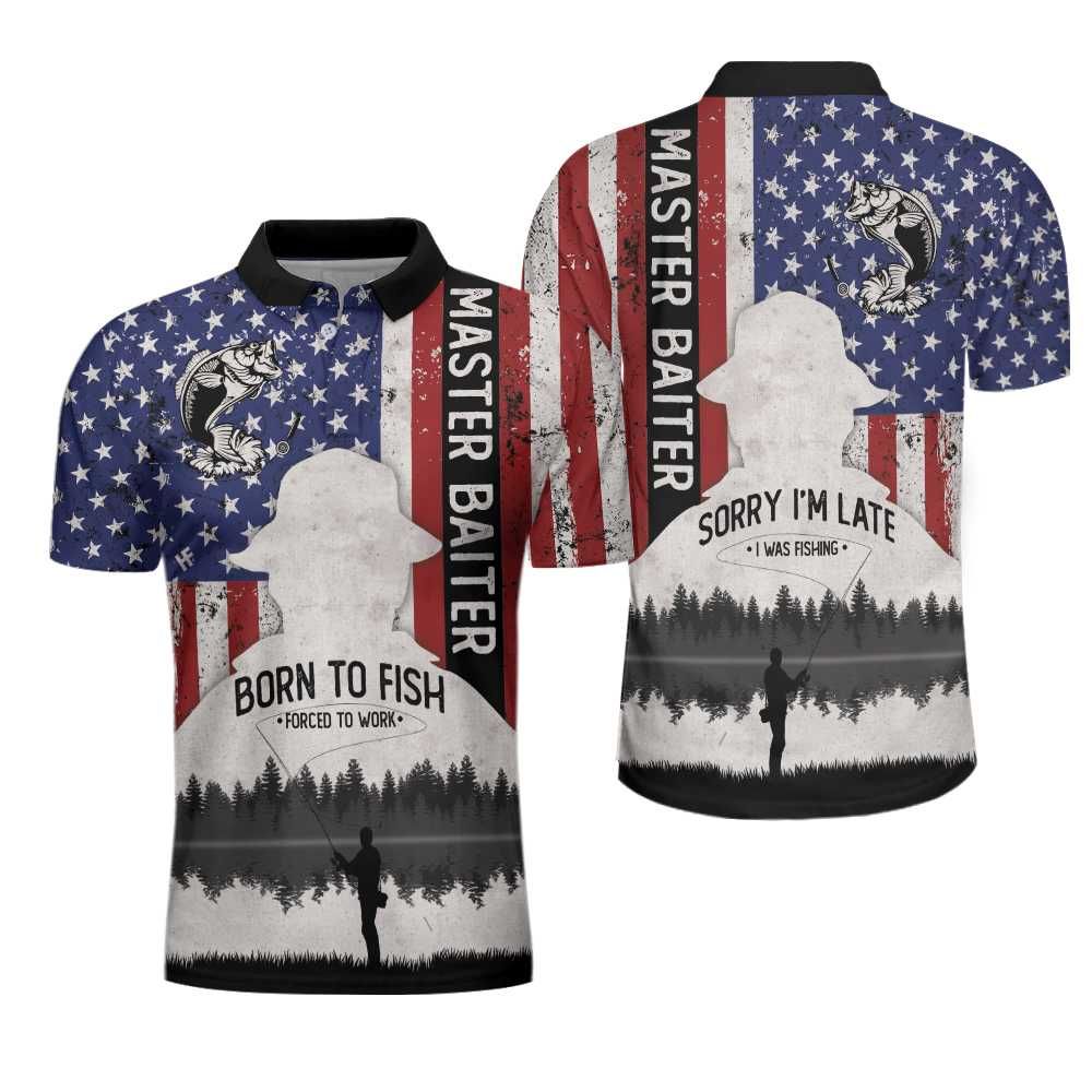 Master Baiter Fisherman Born To Fish American Angler Polo Shirt #V Master Baiter Fisherman Born To Fish American Angler Polo Shirt #V