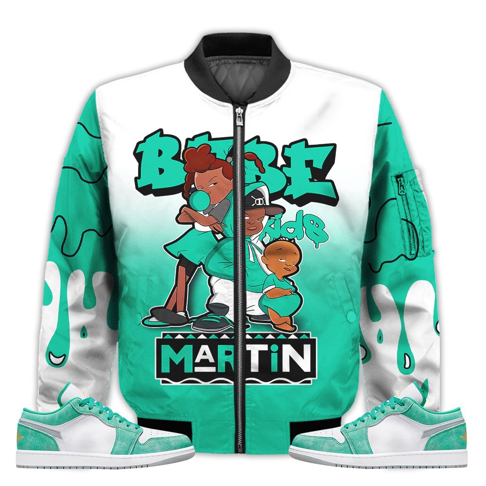 Match-Kicks-Tees-JD-1-Low-New-Emerald-Martin-Bebes-Kids-90s-Melanin-New-Emerald-1s-Gifts-Unisex-Matching-3D-Bomber-Jacket-1