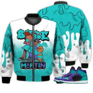 Match Kicks Tees JD 1 Mid Black Grape - Martin Bebe's Kids 90s Melanin - Black Grape 1s Gifts Unisex Matching 3D Bomber Jacket