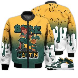 Match Kicks Tees JD 1 Mid Sonics Noble Green Pollen - Martin Bebe's Kids 90s Melanin - Mid Sonics 1s Gifts Unisex Matching 3D Bomber Jacket