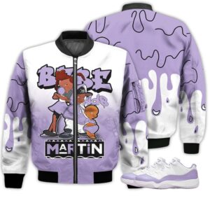 Match Kicks Tees JD 11 Low Pure Violet - Martin Bebe's Kids 90s Melanin - Pure Violet 11s Gifts Unisex Matching 3D Bomber Jacket
