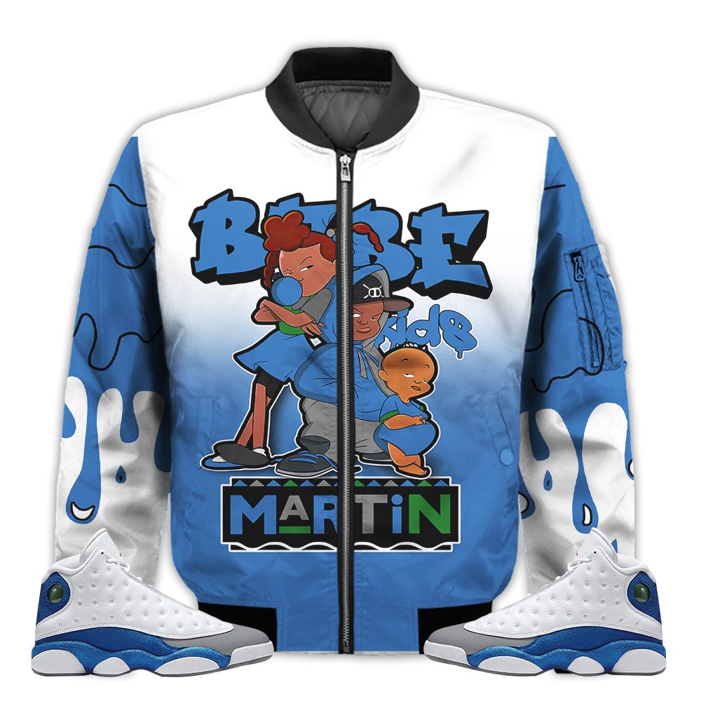Match-Kicks-Tees-JD-13-French-Blue-Martin-Bebes-Kids-90s-Melanin-French-Blue-13s-Gifts-Unisex-Matching-3D-Bomber-Jacket-1