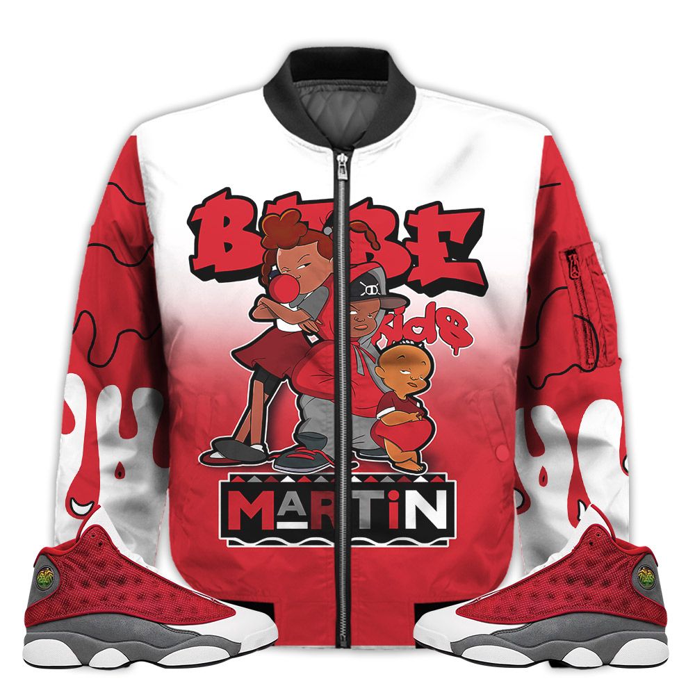 Match-Kicks-Tees-JD-13-Retro-Red-Flint-Martin-Bebes-Kids-90s-Melanin-Red-Flint-13s-Gifts-Unisex-Matching-3D-Bomber-Jacket-1