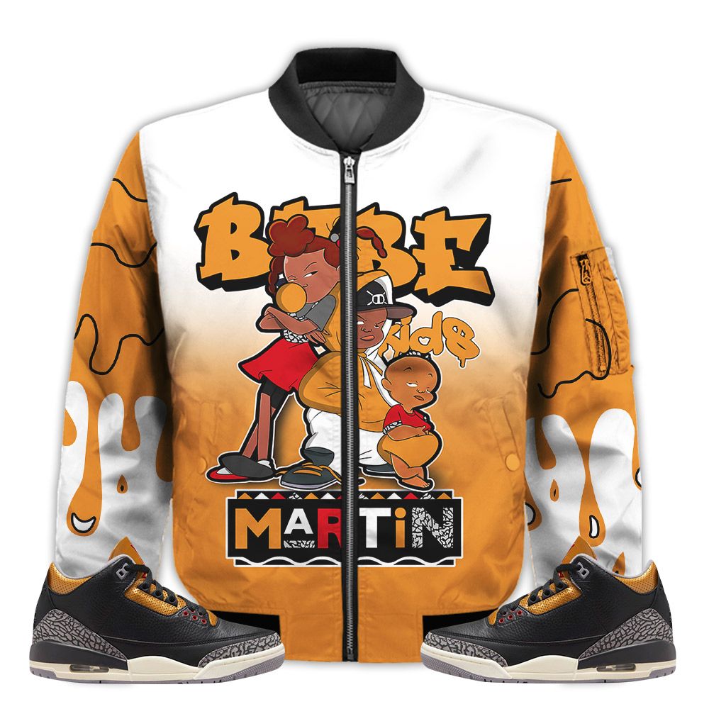 Match-Kicks-Tees-JD-3-Retro-Black-Gold-Martin-Bebes-Kids-90s-Melanin-Black-Gold-3s-Gifts-Unisex-Matching-3D-Bomber-Jacket-1