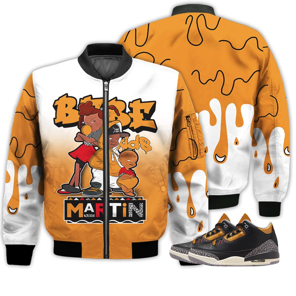 Match Kicks Tees JD 3 Retro Black Gold - Martin Bebe's Kids 90s Melanin - Black Gold 3s Gifts Unisex Matching 3D Bomber Jacket Match Kicks Tees JD 3 Retro Black Gold - Martin Bebe's Kids 90s Melanin - Black Gold 3s Gifts Unisex Matching 3D Bomber Jacket