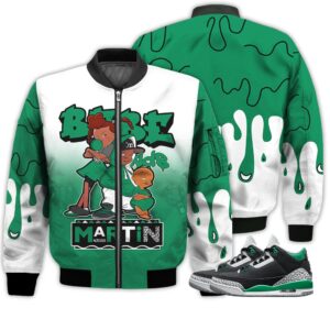 Match Kicks Tees JD 3 Retro Pine Green - Martin Bebe's Kids 90s Melanin - Pine Green 3s Gifts Unisex Matching 3D Bomber Jacket