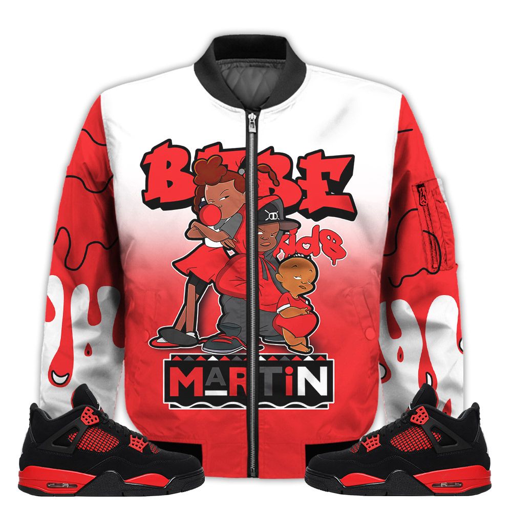 Match-Kicks-Tees-JD-4-Red-Thunder-Martin-Bebes-Kids-90s-Melanin-Red-Thunder-4s-Gifts-Unisex-Matching-3D-Bomber-Jacket-1