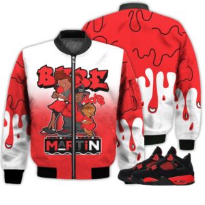 Match Kicks Tees JD 4 Red Thunder - Martin Bebe's Kids 90s Melanin - Red Thunder 4s Gifts Unisex Matching 3D Bomber Jacket