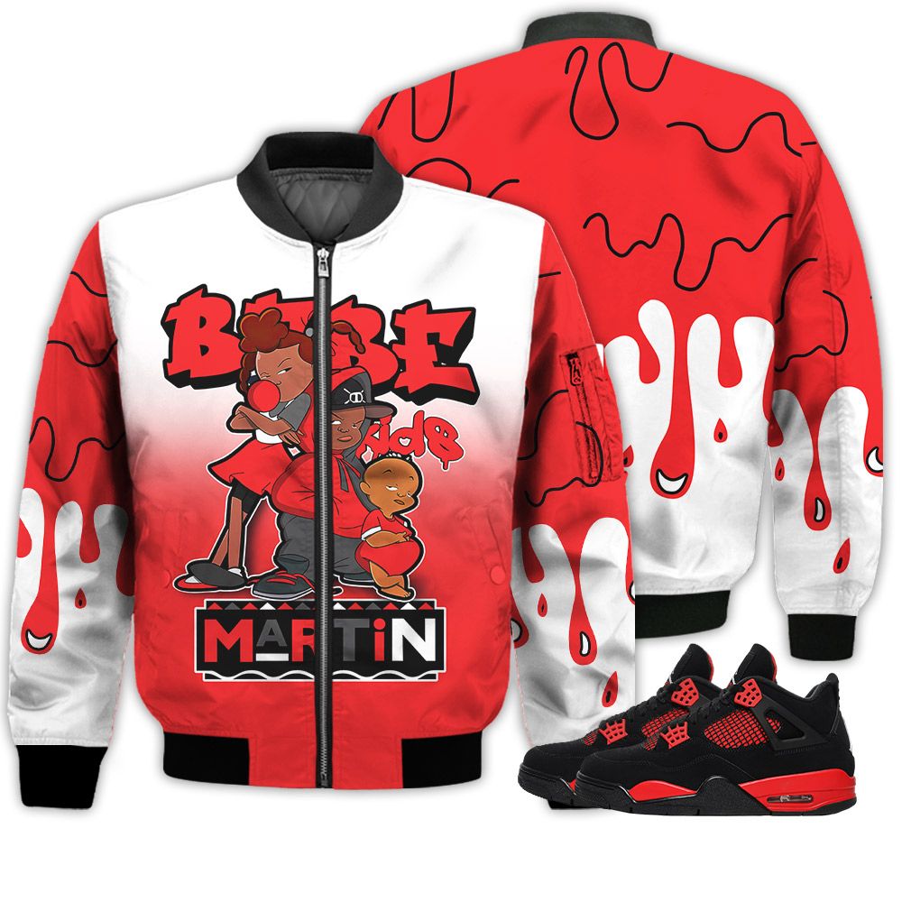 Match Kicks Tees JD 4 Red Thunder - Martin Bebe's Kids 90s Melanin - Red Thunder 4s Gifts Unisex Matching 3D Bomber Jacket Match Kicks Tees JD 4 Red Thunder - Martin Bebe's Kids 90s Melanin - Red Thunder 4s Gifts Unisex Matching 3D Bomber Jacket