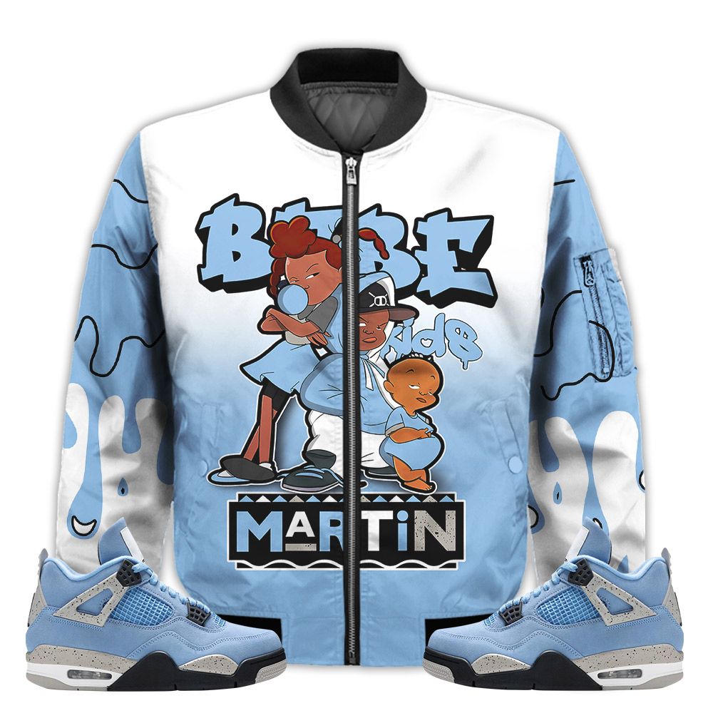 Match-Kicks-Tees-JD-4-University-Blue-Martin-Bebes-Kids-90s-Melanin-University-Blue-4s-Gifts-Unisex-Matching-3D-Bomber-Jacket-1