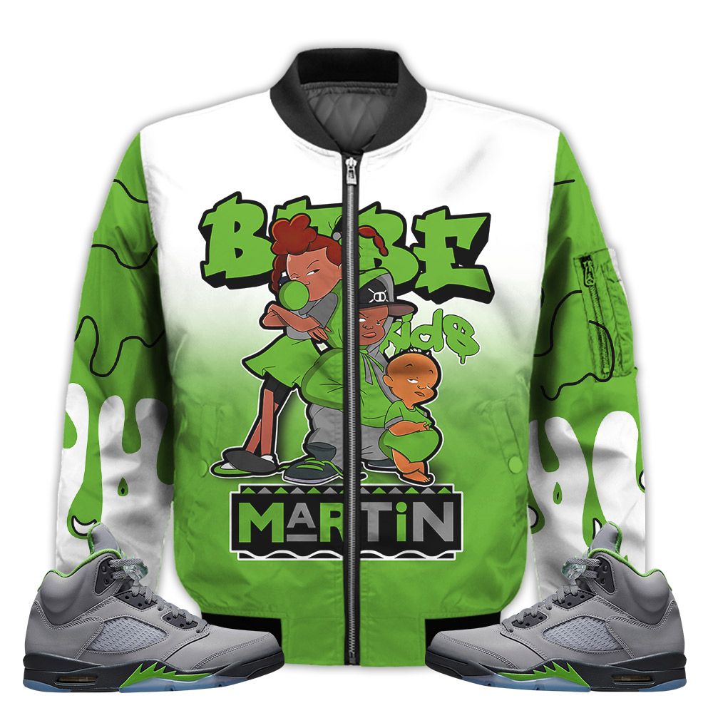 Match-Kicks-Tees-JD-5-Retro-Green-Bean-Martin-Bebes-Kids-90s-Melanin-Green-Bean-5s-Gifts-Unisex-Matching-3D-Bomber-Jacket-1