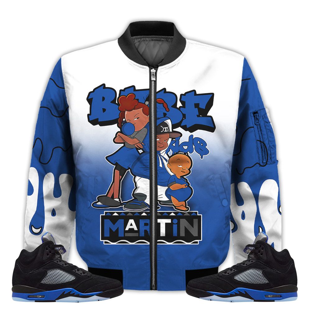 Match-Kicks-Tees-JD-5-Retro-Racer-Blue-Martin-Bebes-Kids-90s-Melanin-Racer-Blue-5s-Gifts-Unisex-Matching-3D-Bomber-Jacket-1