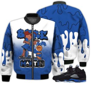 Match Kicks Tees JD 5 Retro Racer Blue - Martin Bebe's Kids 90s Melanin - Racer Blue 5s Gifts Unisex Matching 3D Bomber Jacket