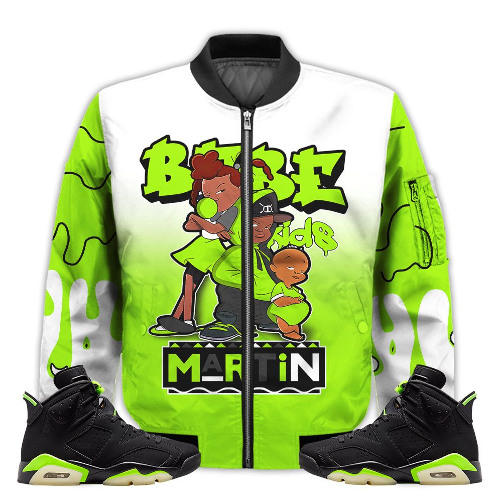 Match-Kicks-Tees-JD-6-Electric-Green-Martin-Bebes-Kids-90s-Melanin-Electric-Green-6s-Gifts-Unisex-Matching-3D-Bomber-Jacket-1